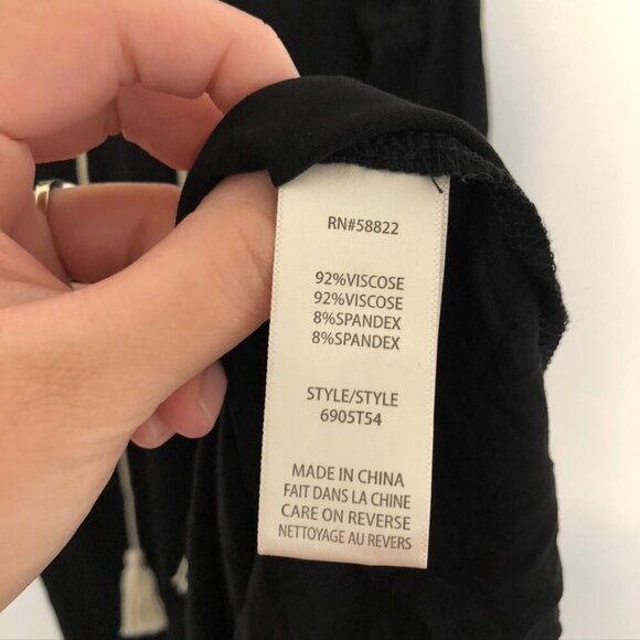 MAX STUDIO Black Cream Beige Embroidered Lace Up Tassel Sleeveless Shift Dress S - Picture 8 of 12